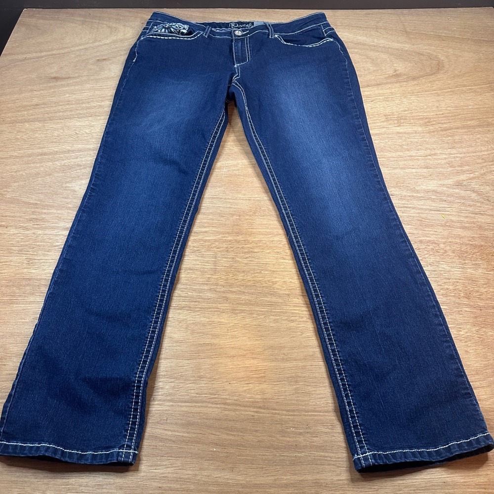ND Weekend Women's 14 Bootcut Jeans Dark Wash Stretch Embroidered Flap Pockets